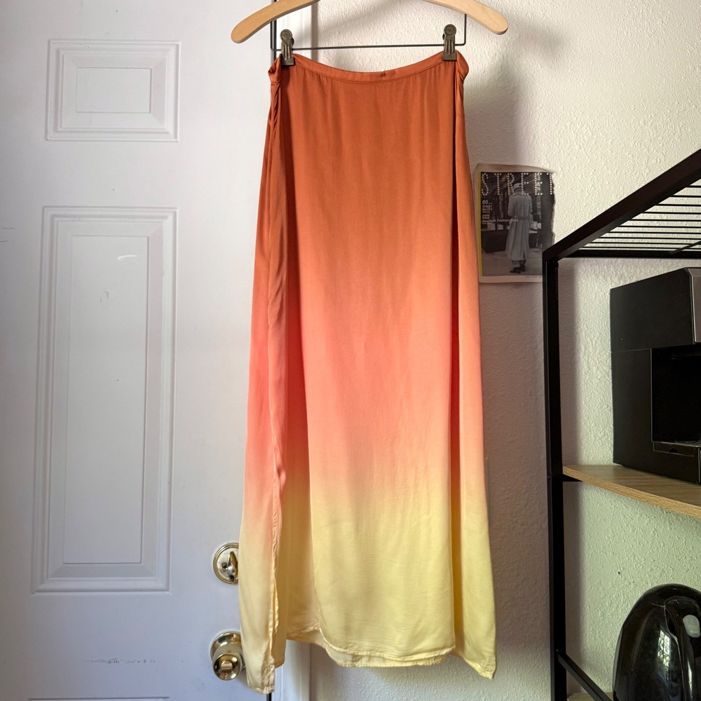 GHANDA peach pink yellow ombre dip dye gradient satin slip maxi skirt